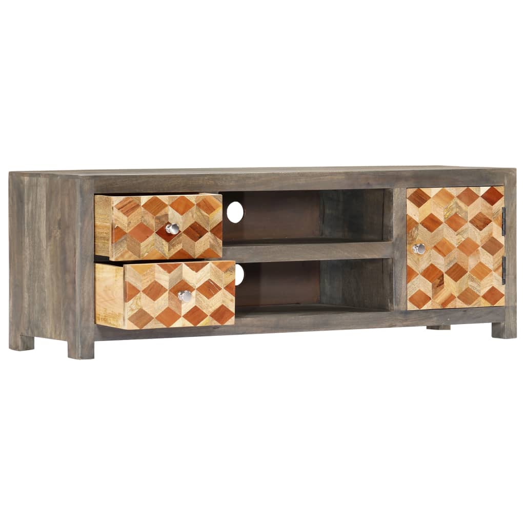 Meuble TV Gris en Bois Massif de Manguier - 120 cm-Mon Meuble TV-2