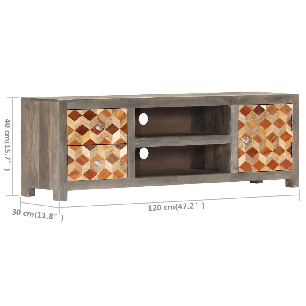 Meuble TV Gris en Bois Massif de Manguier - 120 cm-Mon Meuble TV-8