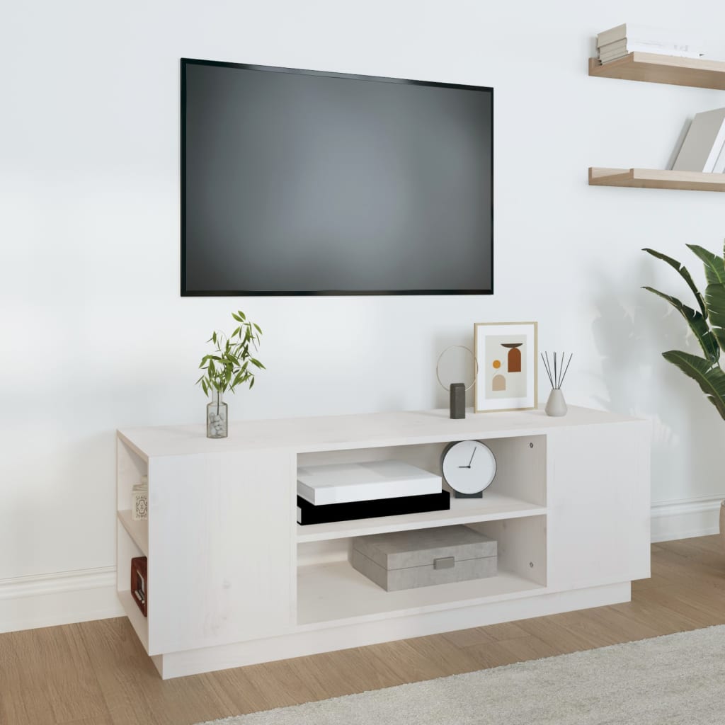 Meuble TV Gris en Pin Massif - 110 cm-Mon Meuble TV-Blanc-9