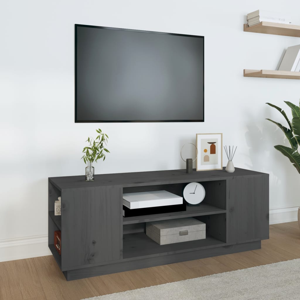 Meuble TV Gris en Pin Massif - 110 cm-Mon Meuble TV-Gris-2