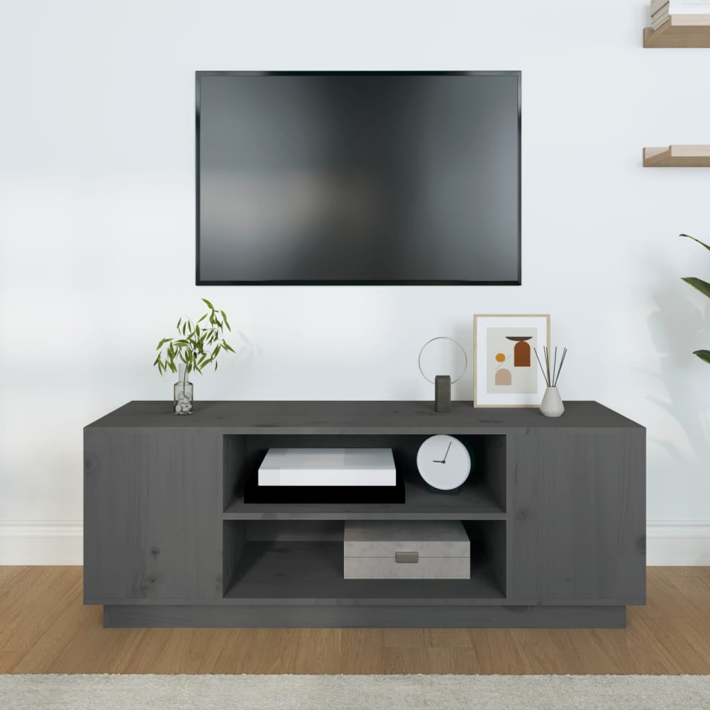 Meuble TV Gris en Pin Massif - 110 cm-Mon Meuble TV-Gris-3