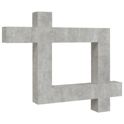 Meuble TV Gris et Blanc Effet Béton - 9 Pièces