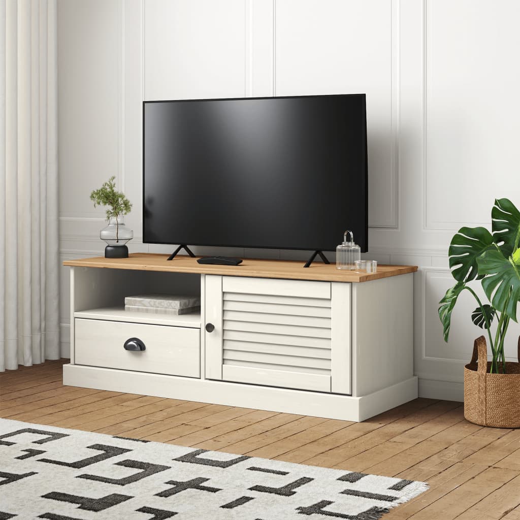 Meuble TV Gris et Bois Clair en Pin - 106 cm-Mon Meuble TV-Blanc-10