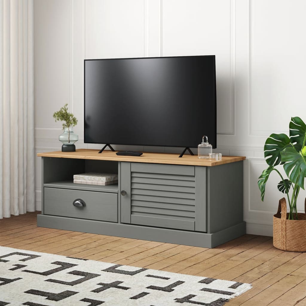 Meuble TV Gris et Bois Clair en Pin - 106 cm-Mon Meuble TV-Gris-2