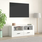 Meuble TV Gris Foncé Effet Bois - 100 cm-Mon Meuble TV-Blanc brillant-1-13