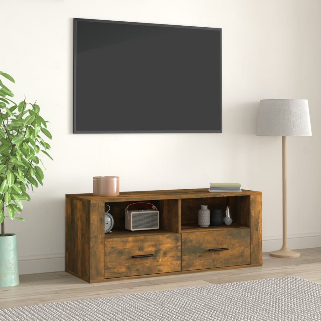 Meuble TV Gris Foncé Effet Bois - 100 cm-Mon Meuble TV-Chêne fumé-1-12