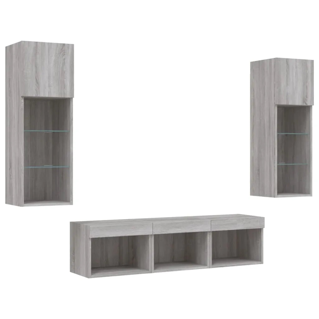 Meuble TV Gris LED Effet Chêne Sonoma - 5 Pièces-Mon Meuble TV-5