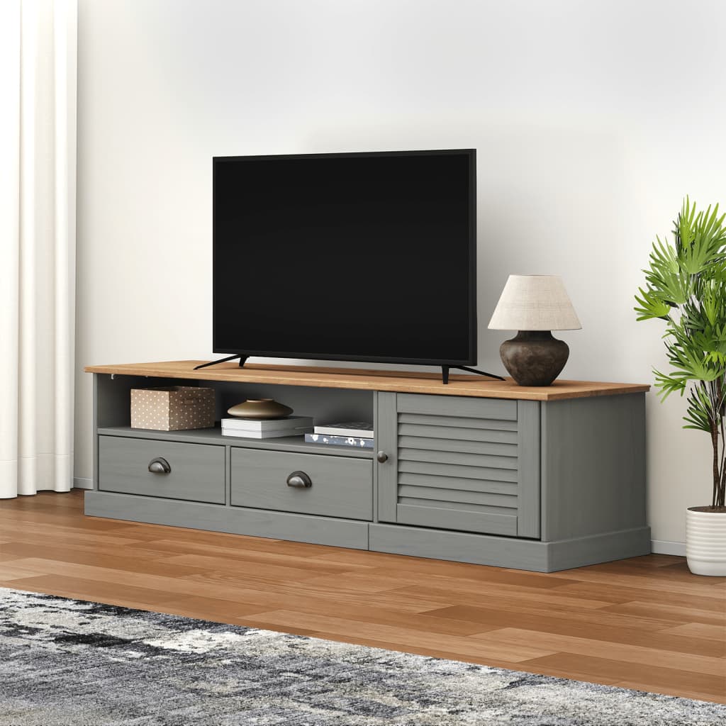 Meuble TV Gris Marron en Pin Massif - 156 cm-Mon Meuble TV-Gris-2