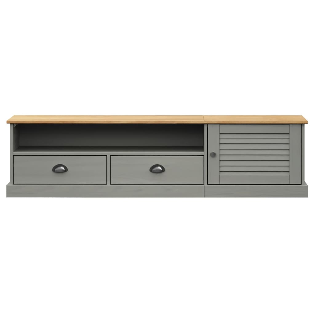 Meuble TV Gris Marron en Pin Massif - 156 cm-Mon Meuble TV-Gris-5