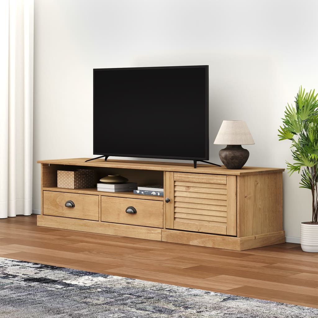 Meuble TV Gris Marron en Pin Massif - 156 cm-Mon Meuble TV-Marron-10
