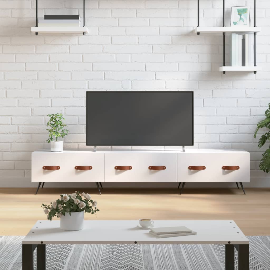 Meuble TV Gris Mat Effet Chêne - 150 cm-Mon Meuble TV-Blanc brillant-1-14