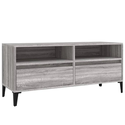 Meuble TV Gris Moderne Effet Chêne et Métal - 100 cm