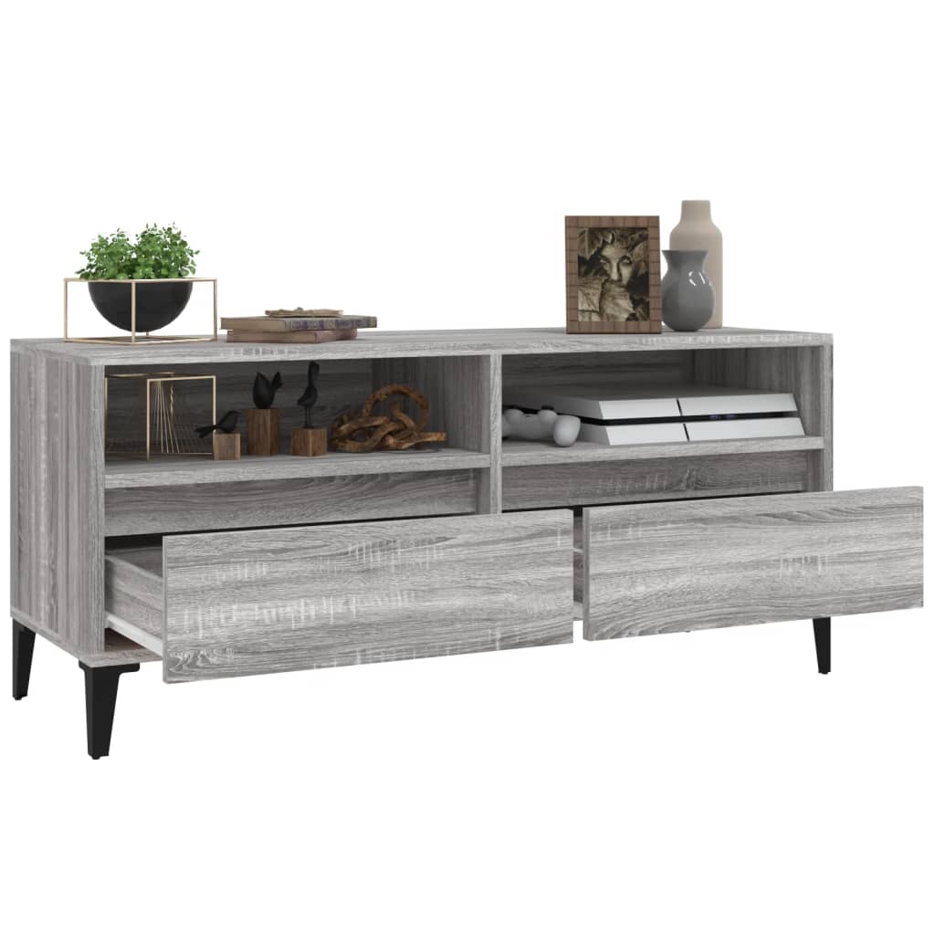 Meuble TV Gris Moderne Effet Chêne et Métal - 100 cm-Mon Meuble TV-100 cm-1-34.5 cm-5