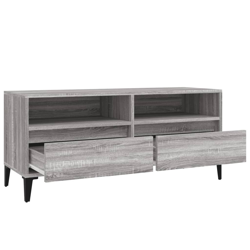 Meuble TV Gris Moderne Effet Chêne et Métal - 100 cm-Mon Meuble TV-100 cm-1-34.5 cm-8