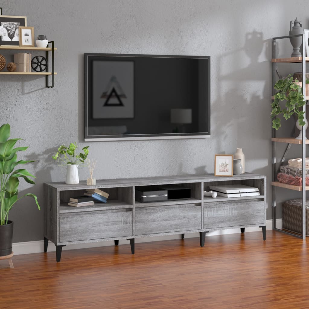 Meuble TV Gris Moderne Effet Chêne et Métal - 100 cm-Mon Meuble TV-150 cm-1-30 cm-11