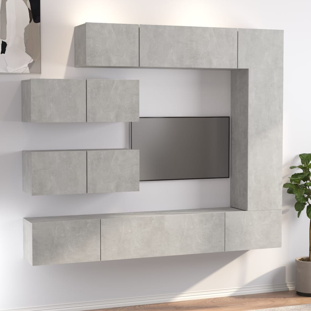 Meuble TV Gris Mural Effet Béton - 7 Pièces-Mon Meuble TV-1