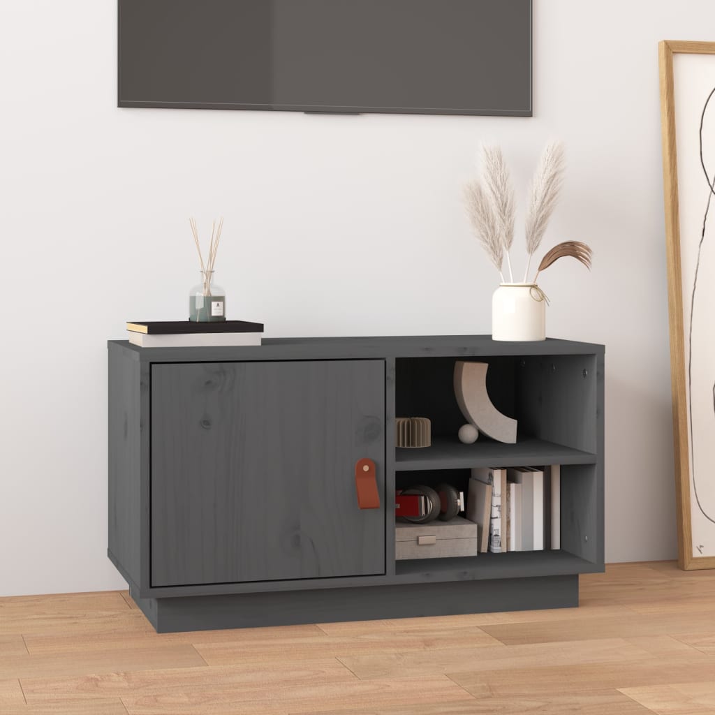 Meuble TV Gris Noir en Pin Massif - 70 cm-Mon Meuble TV-Gris-1-12