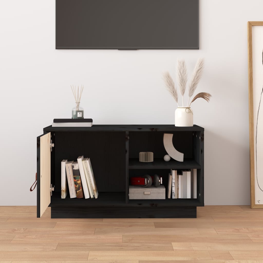 Meuble TV Gris Noir en Pin Massif - 70 cm-Mon Meuble TV-Gris-1-3