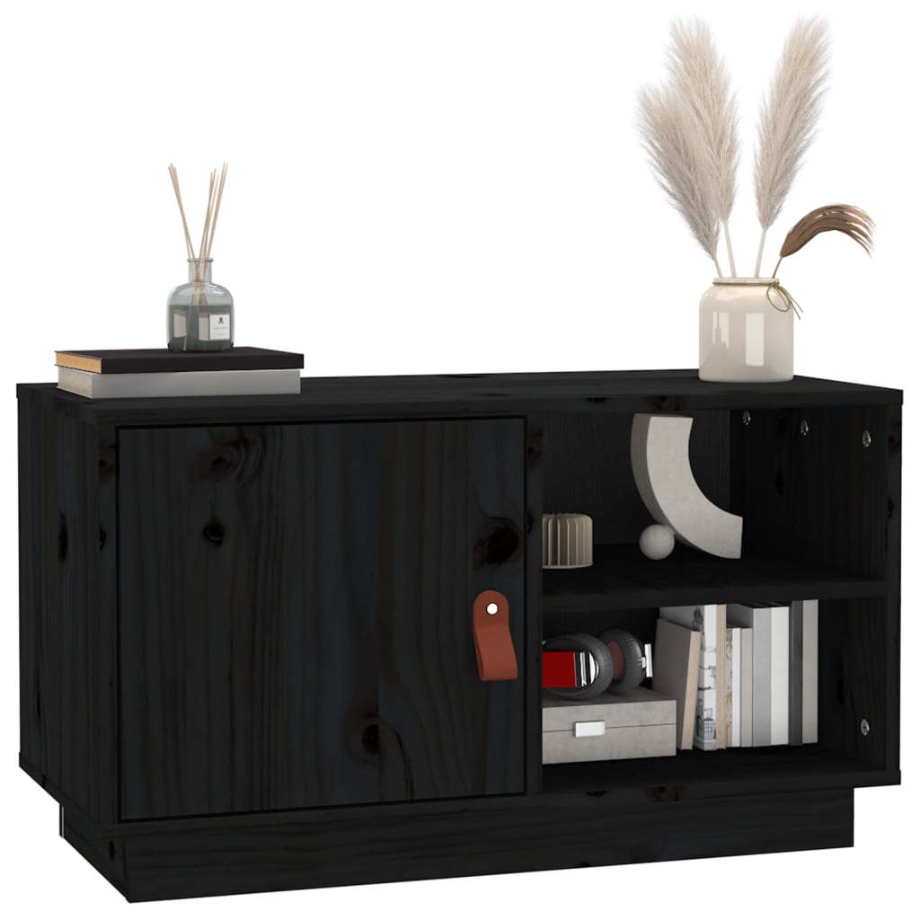 Meuble TV Gris Noir en Pin Massif - 70 cm-Mon Meuble TV-Gris-1-4
