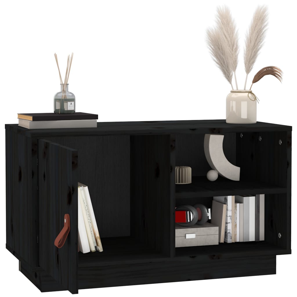 Meuble TV Gris Noir en Pin Massif - 70 cm-Mon Meuble TV-Gris-1-5