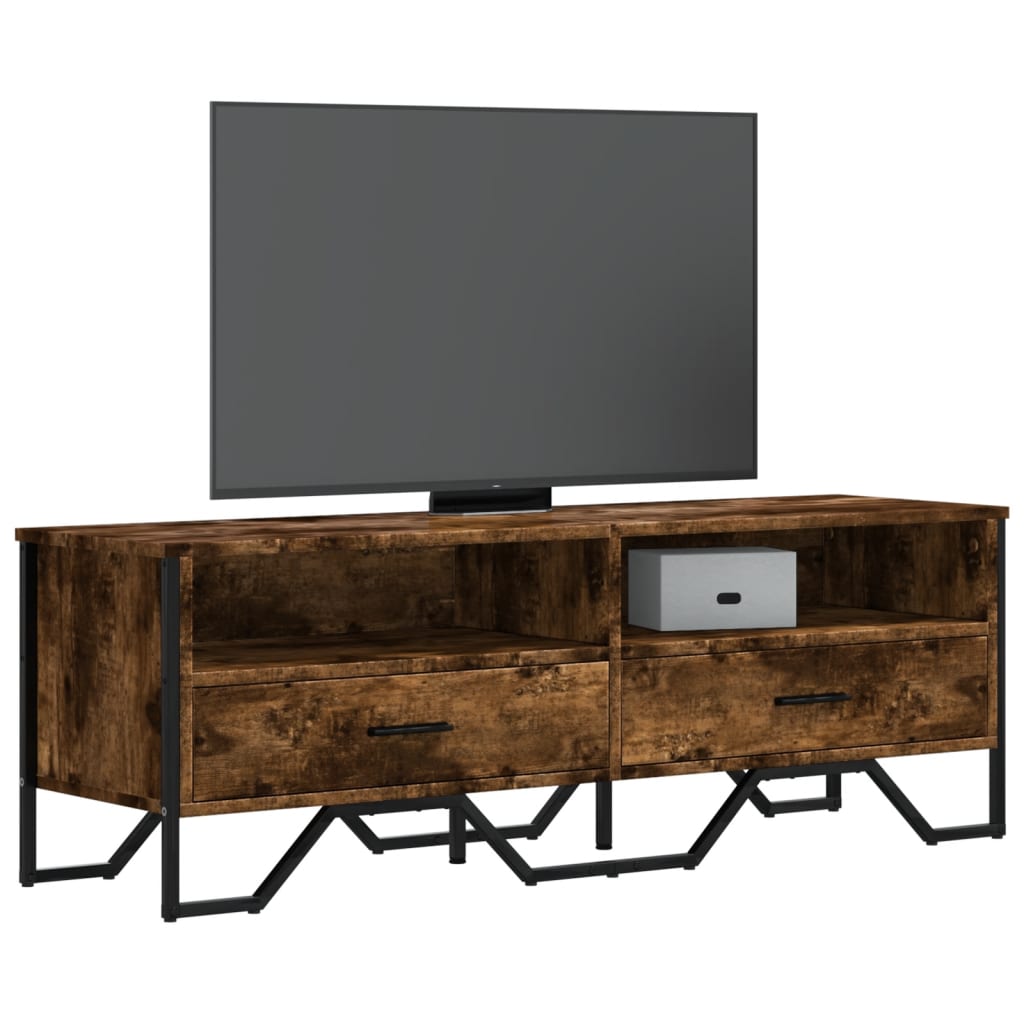 Meuble TV Gris Sable Effet Chêne et Métal - 122 cm-Mon Meuble TV-Chêne fumé-1-13