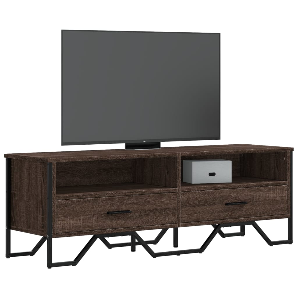 Meuble TV Gris Sable Effet Chêne et Métal - 122 cm-Mon Meuble TV-Chêne marron-1-12