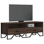Meuble TV Gris Sable Effet Chêne et Métal - 122 cm-Mon Meuble TV-Chêne marron-1-12