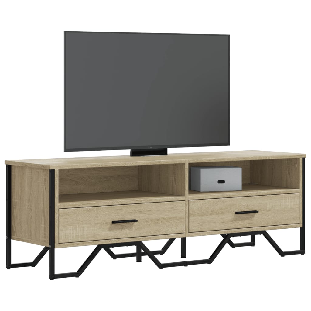 Meuble TV Gris Sable Effet Chêne et Métal - 122 cm-Mon Meuble TV-Chêne sonoma-1-1