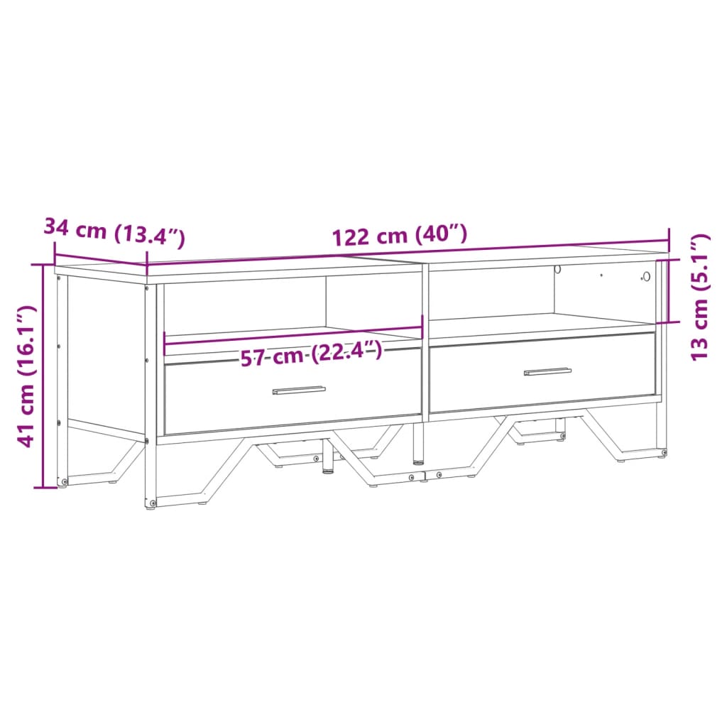 Meuble TV Gris Sable Effet Chêne et Métal - 122 cm-Mon Meuble TV-Chêne sonoma-1-10