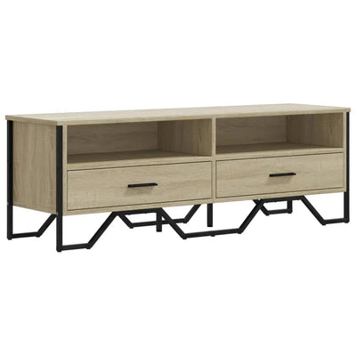 Meuble TV Gris Sable Effet Chêne et Métal - 122 cm