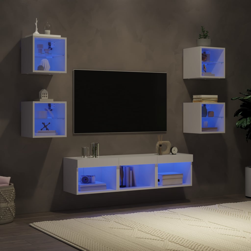 Meuble TV Gris Taupe Effet Chêne - 7 Pièces-Mon Meuble TV-Blanc-7-15