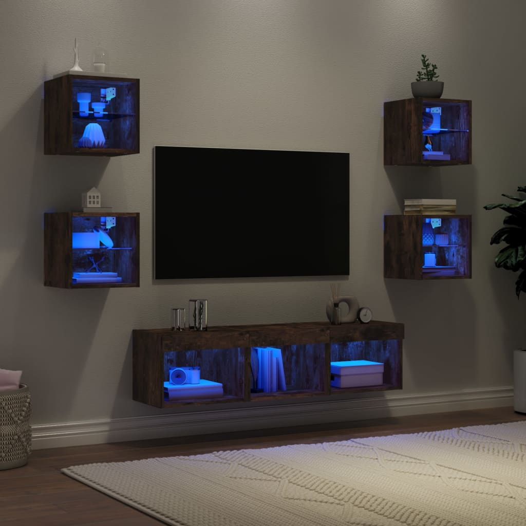 Meuble TV Gris Taupe Effet Chêne - 7 Pièces-Mon Meuble TV-Chêne fumé-7-16