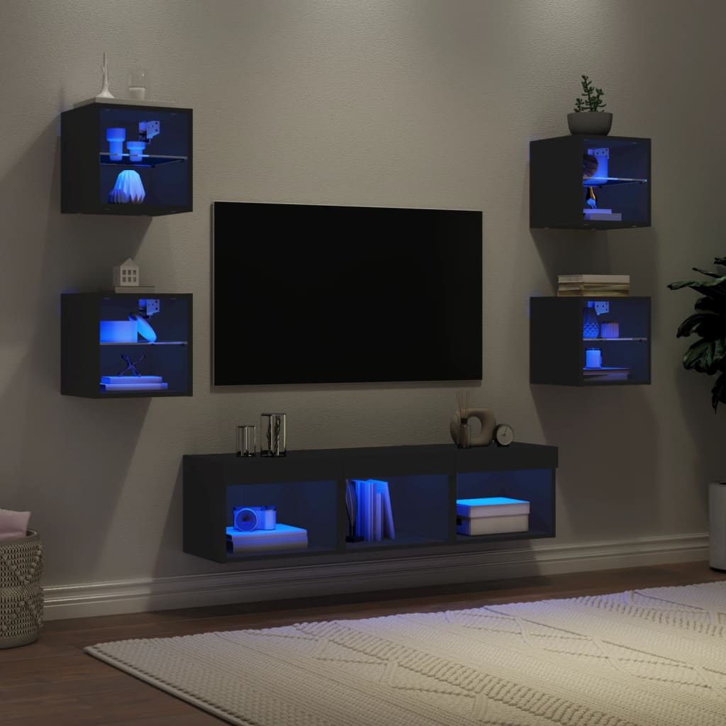 Meuble TV Gris Taupe Effet Chêne - 7 Pièces-Mon Meuble TV-Noir-7-13