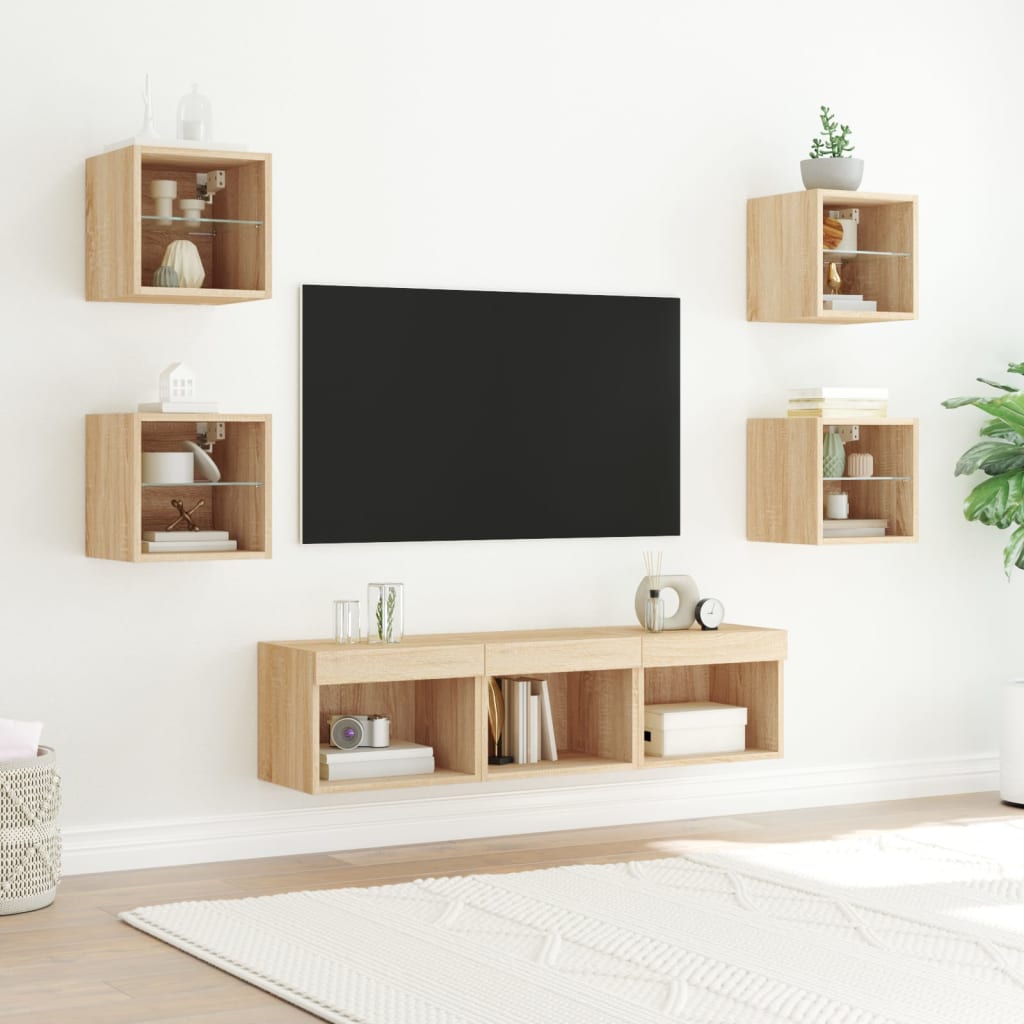 Meuble TV Gris Taupe Effet Chêne - 7 Pièces-Mon Meuble TV-Noir-7-3