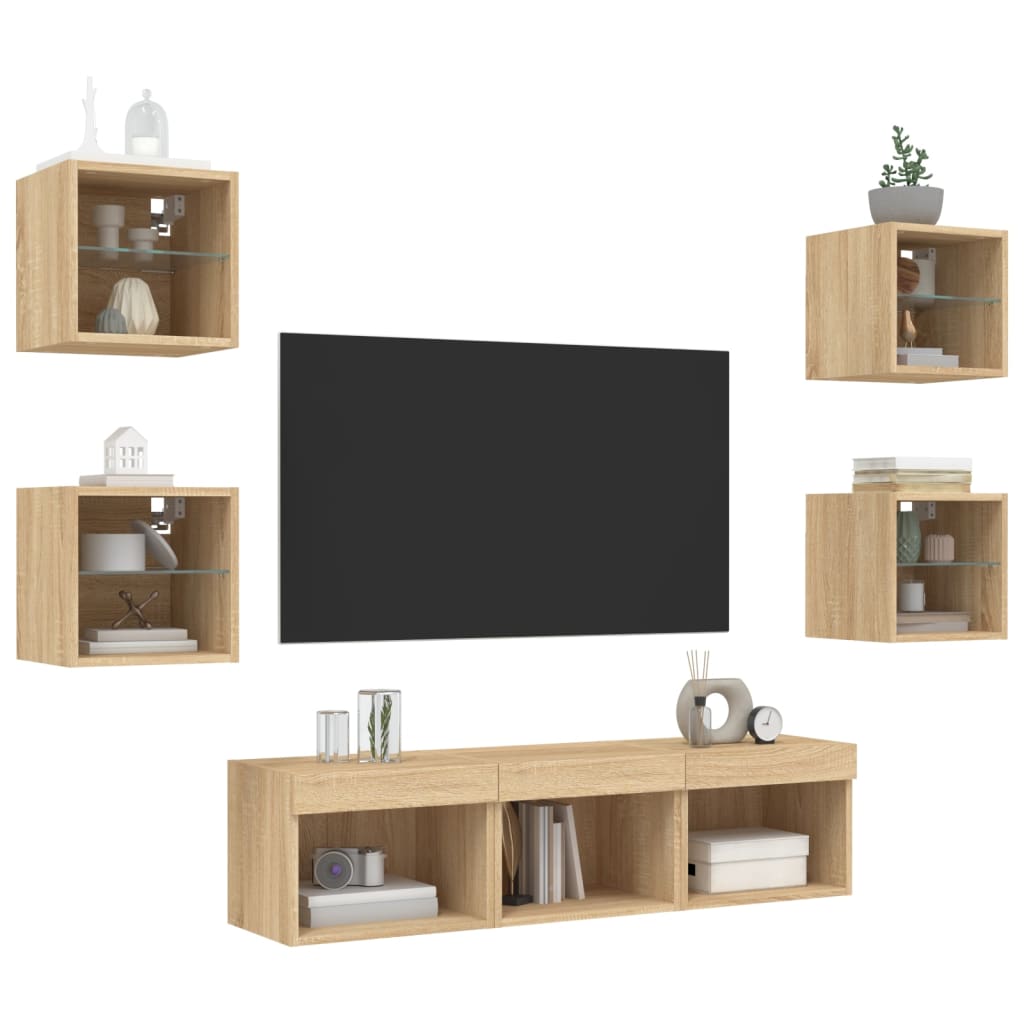 Meuble TV Gris Taupe Effet Chêne - 7 Pièces-Mon Meuble TV-Noir-7-4