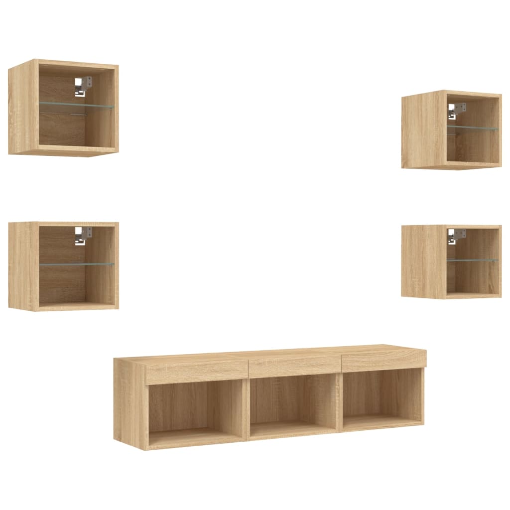 Meuble TV Gris Taupe Effet Chêne - 7 Pièces-Mon Meuble TV-Noir-7-5