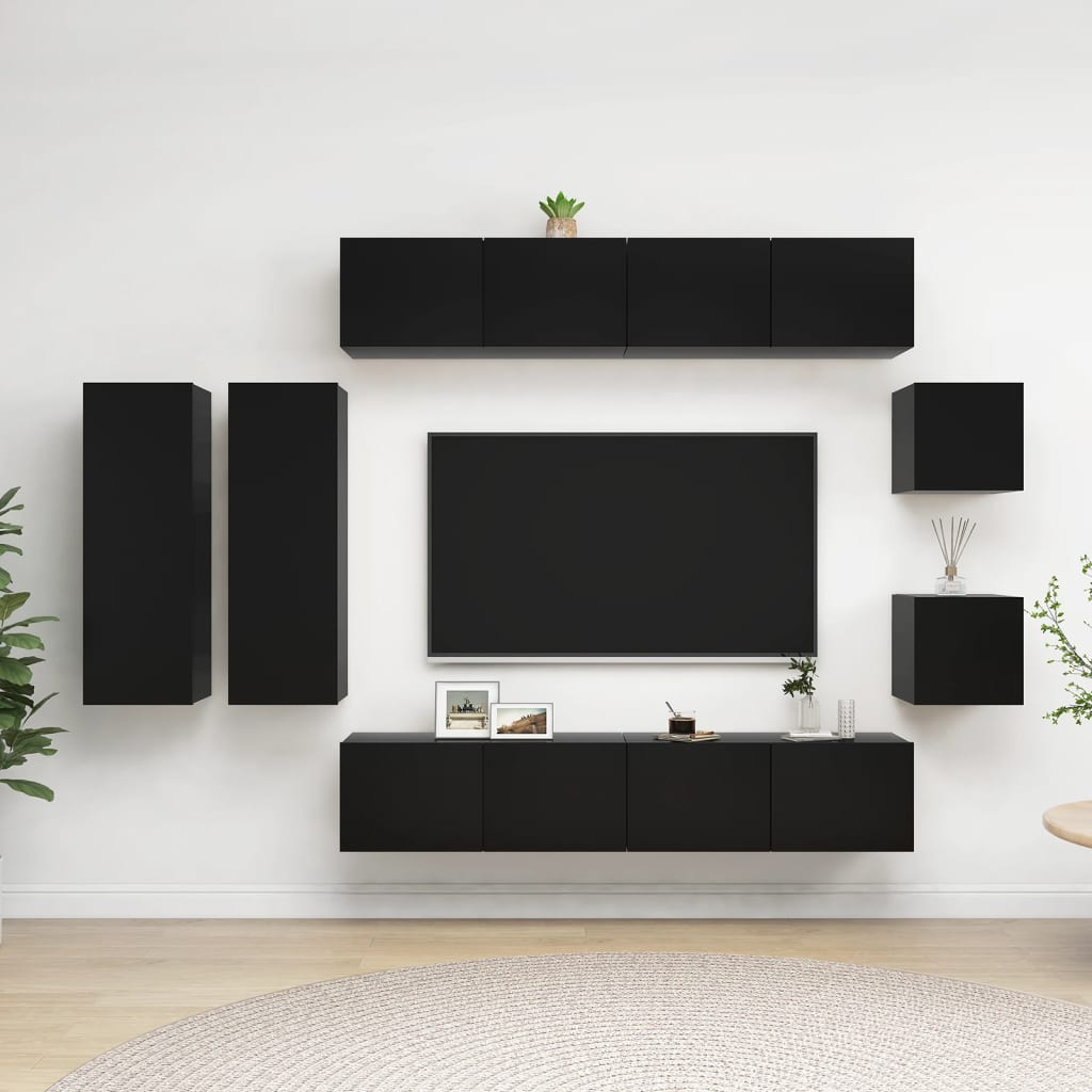 Meuble TV Haut Effet Béton - 8 Pièces-Mon Meuble TV-Noir-80 cm-13