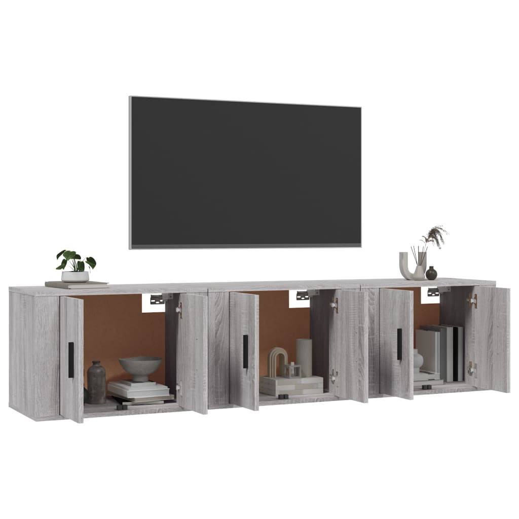 Meuble TV Haut Industriel Effet Sonoma Gris - 3 Pièces-Mon Meuble TV-Blanc-57 cm-2-3