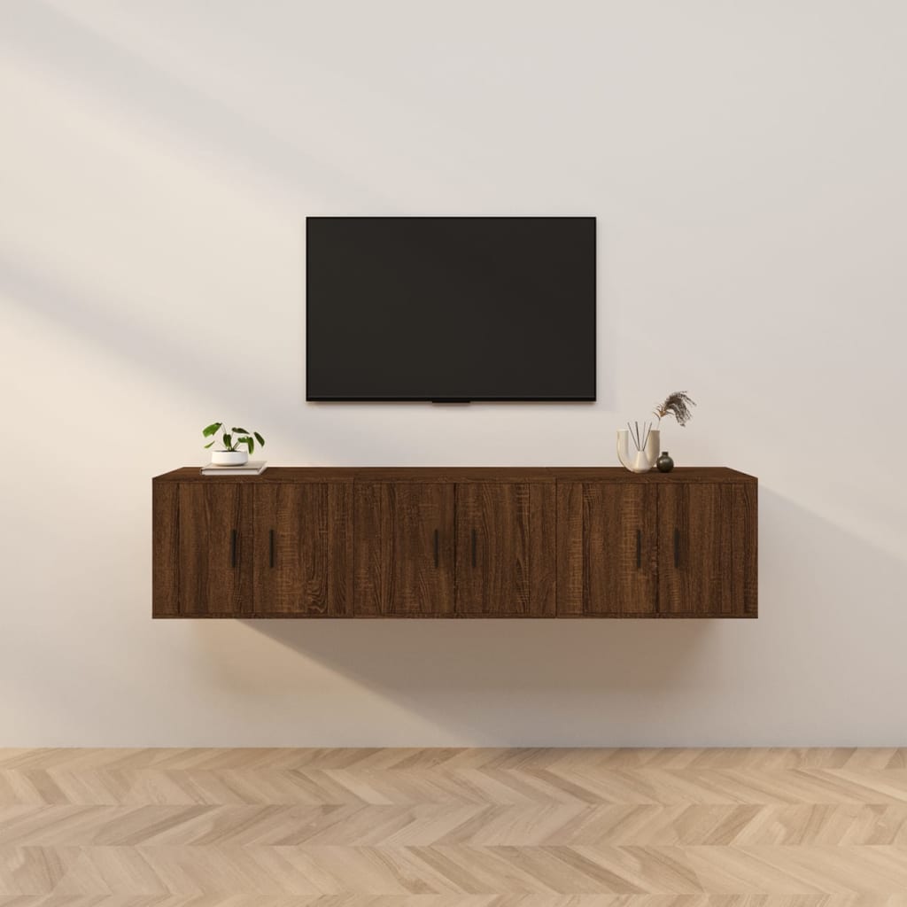 Meuble TV Haut Industriel Effet Sonoma Gris - 3 Pièces-Mon Meuble TV-Chêne marron-57 cm-3-42