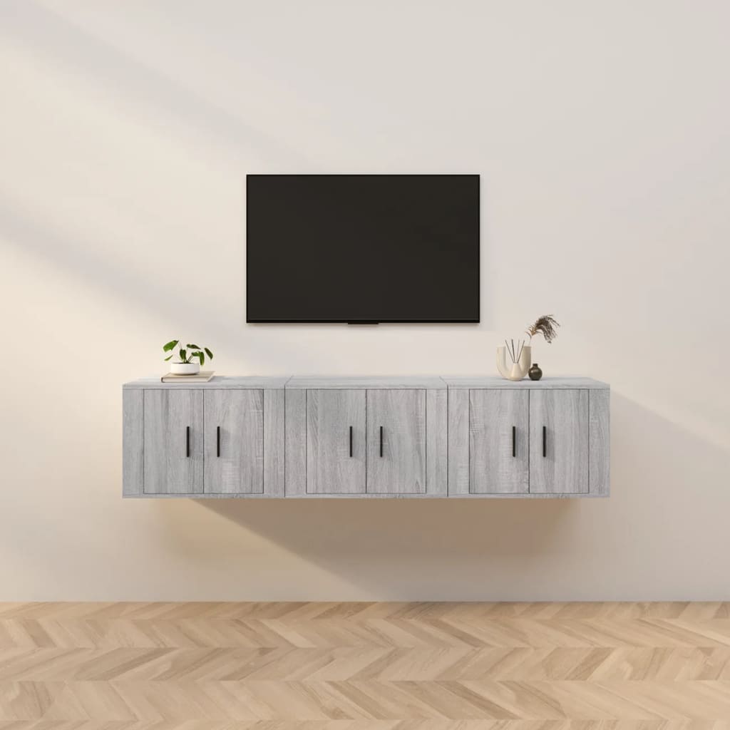 Meuble TV Haut Industriel Effet Sonoma Gris - 3 Pièces-Mon Meuble TV-Sonoma gris-57 cm-3-1