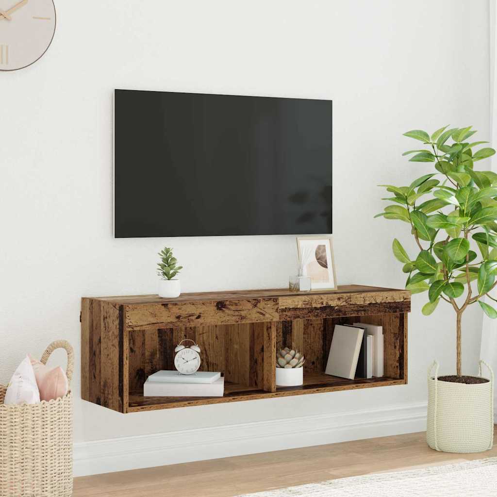 Meuble TV Haut LED Blanc - 160 cm-Mon Meuble TV-Bois ancien-100 cm-1-17