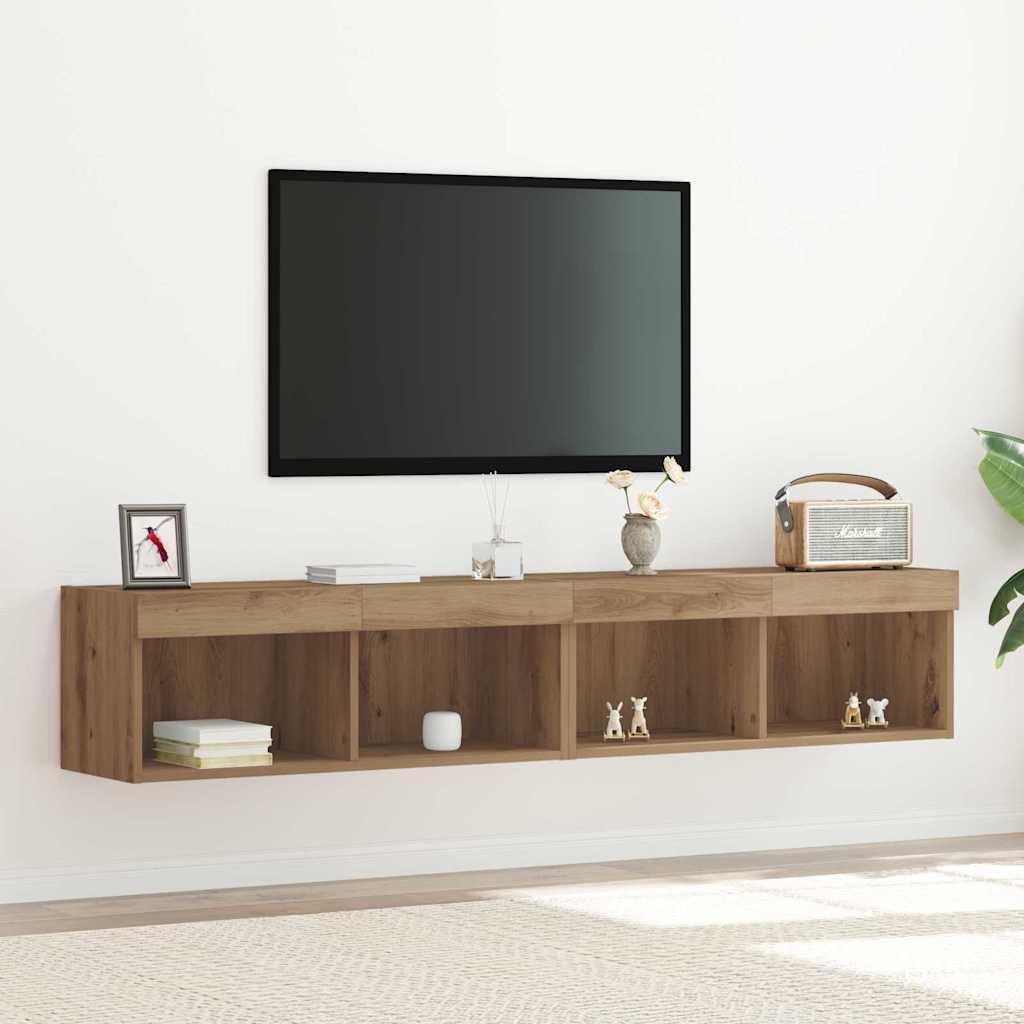 Meuble TV Haut LED Blanc - 160 cm-Mon Meuble TV-chêne artisanal-80 cm-2-14