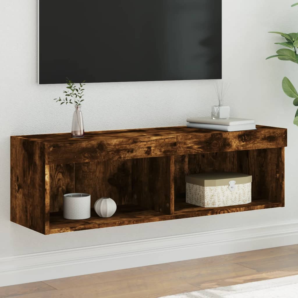Meuble TV Haut LED Blanc - 160 cm-Mon Meuble TV-Chêne fumé-100 cm-1-26