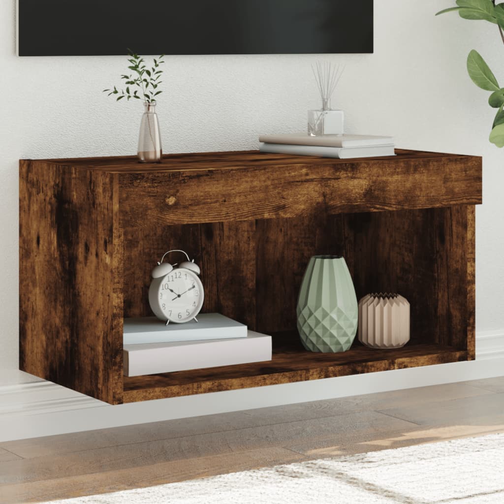 Meuble TV Haut LED Blanc - 160 cm-Mon Meuble TV-Chêne fumé-60 cm-1-31
