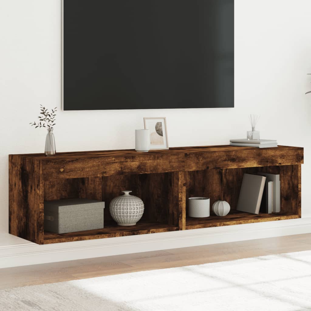 Meuble TV Haut LED Blanc - 160 cm-Mon Meuble TV-Chêne fumé-60 cm-2-51