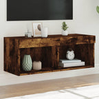 Meuble TV Haut LED Blanc - 160 cm-Mon Meuble TV-Chêne fumé-80 cm-1-37