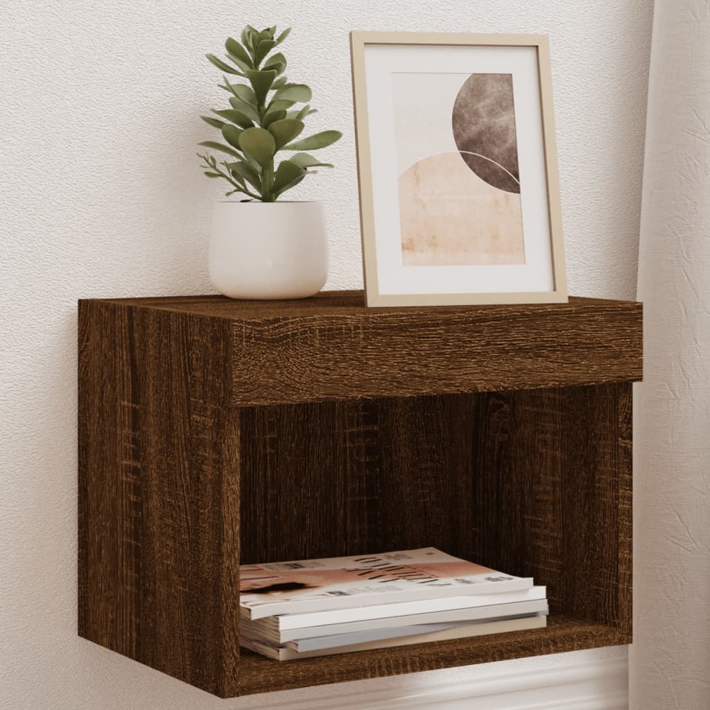 Meuble TV Haut LED Blanc - 160 cm-Mon Meuble TV-Chêne marron-40 cm-1-63