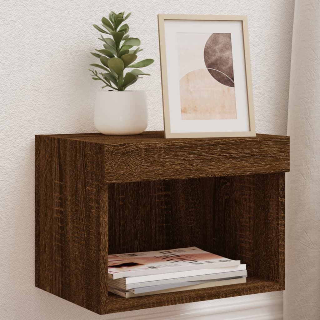 Meuble TV Haut LED Blanc - 160 cm-Mon Meuble TV-Chêne marron-40 cm-2-66