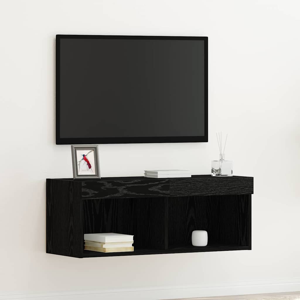 Meuble TV Haut LED Blanc - 160 cm-Mon Meuble TV-Chêne noir-80 cm-1-16