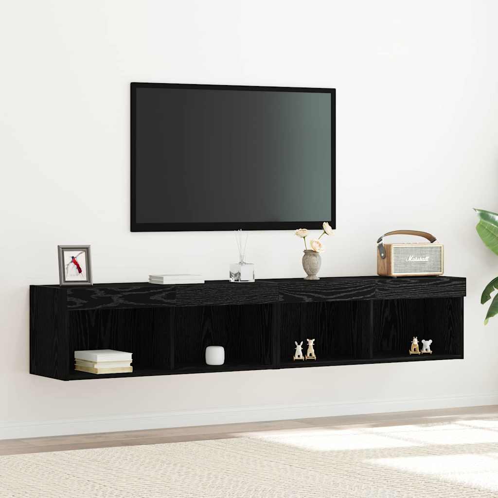 Meuble TV Haut LED Blanc - 160 cm-Mon Meuble TV-Chêne noir-80 cm-2-20